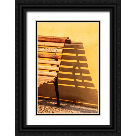 Bench and shadow. Black Ornate Wood Framed Art Print with Double Matting by Haseltine, Tom