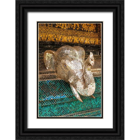 Laos- Luang Prabang. Mosaic elephant head. Black Ornate Wood Framed Art Print with Double Matting by Haseltine, Tom