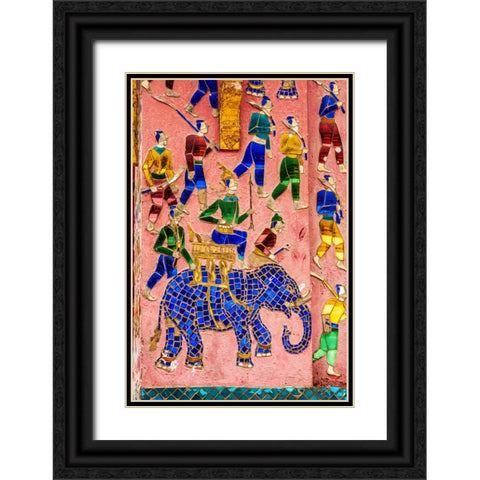 Laos- Luang Prabang. Mosaic mural depicting a man riding an elephant Black Ornate Wood Framed Art Print with Double Matting by Haseltine, Tom