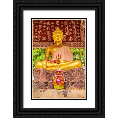 Laos- Luang Prabang. Golden Buddha statue and altar. Black Ornate Wood Framed Art Print with Double Matting by Haseltine, Tom