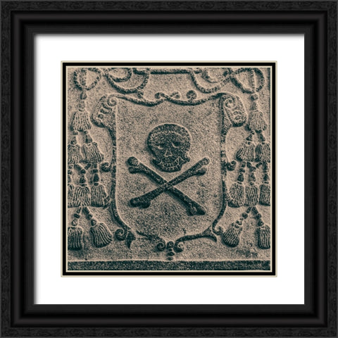 Melaka- West Malaysia. Skull and crossbones stone carving on old Portuguese tombstones Black Ornate Wood Framed Art Print with Double Matting by Haseltine, Tom