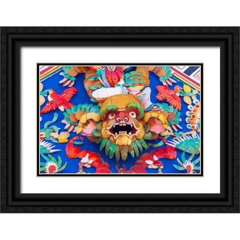 Malaysia- Malacca (Melaka). The Cheng Hoon Teng temple- painted carving on building. Black Ornate Wood Framed Art Print with Double Matting by Haseltine, Tom