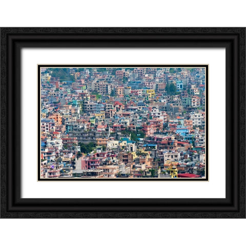 Cityscape of Kathmandu-Nepal Black Ornate Wood Framed Art Print with Double Matting by Su, Keren