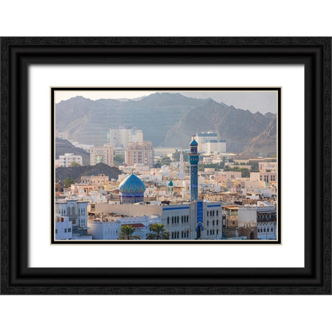 Middle East-Arabian Peninsula-Oman-Muscat-Muttrah-Blue minaret and dome of a mosque in Muttrah Black Ornate Wood Framed Art Print with Double Matting by Wilson, Emily M.