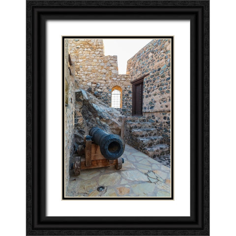 Middle East-Arabian Peninsula-Oman-Muscat-Muttrah-Ancient cannon at Muttrah Fort Black Ornate Wood Framed Art Print with Double Matting by Wilson, Emily M.