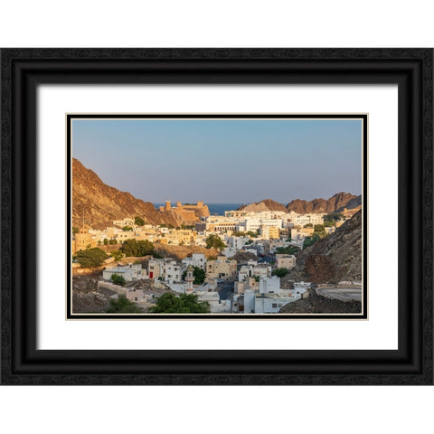 Middle East-Arabian Peninsula-Oman-Muscat-Sunset view of a neighborhood in the hills of Muscat Black Ornate Wood Framed Art Print with Double Matting by Wilson, Emily M.
