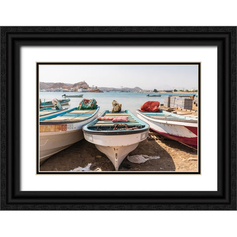 Middle East-Arabian Peninsula-Al Batinah South-Fishing boats on the beach in the harbor of Sur-Oman Black Ornate Wood Framed Art Print with Double Matting by Wilson, Emily M.