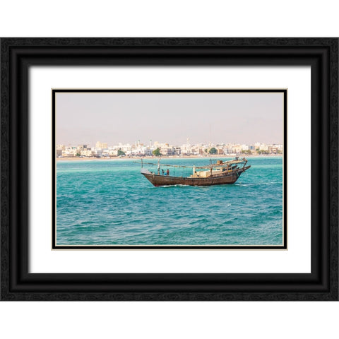 Middle East-Arabian Peninsula-Al Batinah South-Traditional dhow in the harbor at Sur-Oman Black Ornate Wood Framed Art Print with Double Matting by Wilson, Emily M.