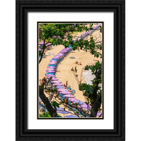 Thailand-Phuket-Umbrellas and chairs on the sandy beach Black Ornate Wood Framed Art Print with Double Matting by Haseltine, Tom