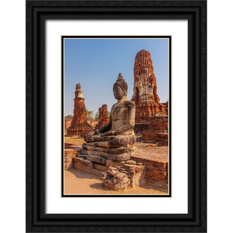 Thailand- Ayutthaya. Wat Mahathat. Black Ornate Wood Framed Art Print with Double Matting by Haseltine, Tom
