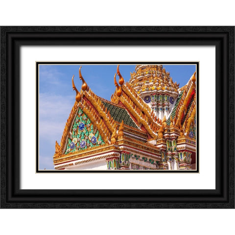 Thailand- Bangkok. Wat Phra Kaew (Temple of The Emerald Buddha). Ornate roof. Black Ornate Wood Framed Art Print with Double Matting by Haseltine, Tom