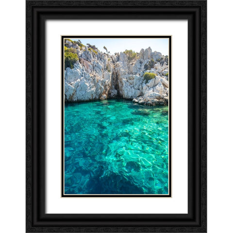 Turquoise colored crystal clear water at a rocky island-Aegean Sea-Turkey Black Ornate Wood Framed Art Print with Double Matting by Kabas, Ali