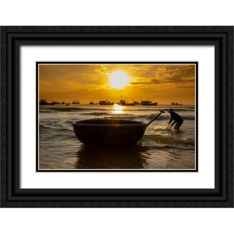 Vietnam-Fishermen deliver the nights catch to the beach at Hoi An Black Ornate Wood Framed Art Print with Double Matting by Norring, Tom