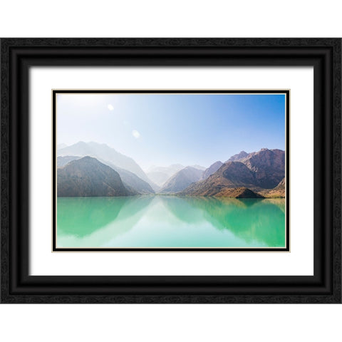 Iskanderkul-Sughd Province-Tajikistan Misty mountains above Iskanderkul Lake Black Ornate Wood Framed Art Print with Double Matting by Wilson, Emily M.