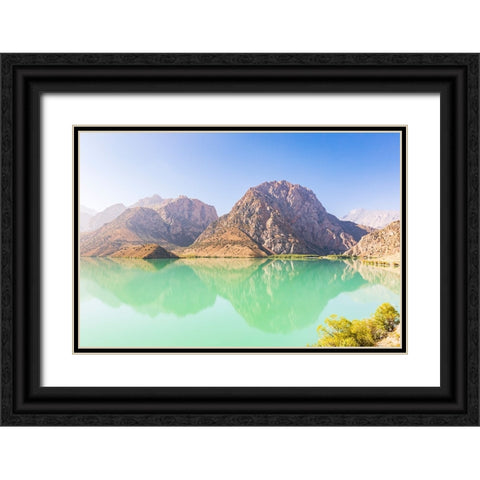 Iskanderkul-Sughd Province-Tajikistan Mountains and blue sky above Iskanderkul Lake Black Ornate Wood Framed Art Print with Double Matting by Wilson, Emily M.