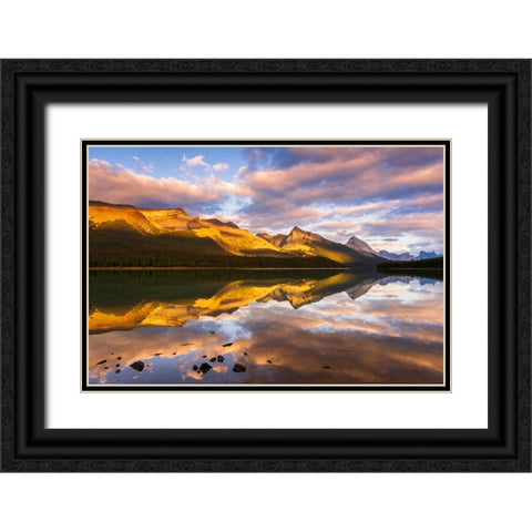 Evening light on Maligne Lake and Sampson Peak-Jasper National Park-Alberta-Canada Black Ornate Wood Framed Art Print with Double Matting by Bishop, Russ