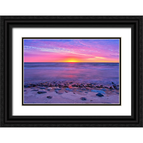 Canada- Manitoba- Winnipeg. Sunrise on Lake Winnipeg. Black Ornate Wood Framed Art Print with Double Matting by Jaynes Gallery