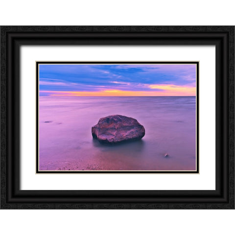 Canada- Manitoba- Winnipeg. Sunrise on Lake Winnipeg. Black Ornate Wood Framed Art Print with Double Matting by Jaynes Gallery