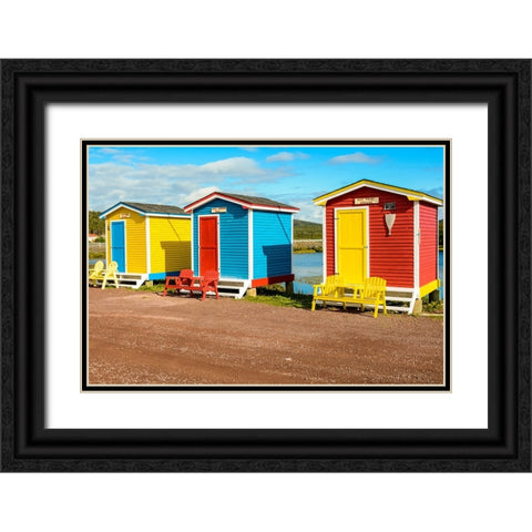 Colorful beach huts-Cavendish-Newfoundland-Canada Black Ornate Wood Framed Art Print with Double Matting by DeFreitas, Michael