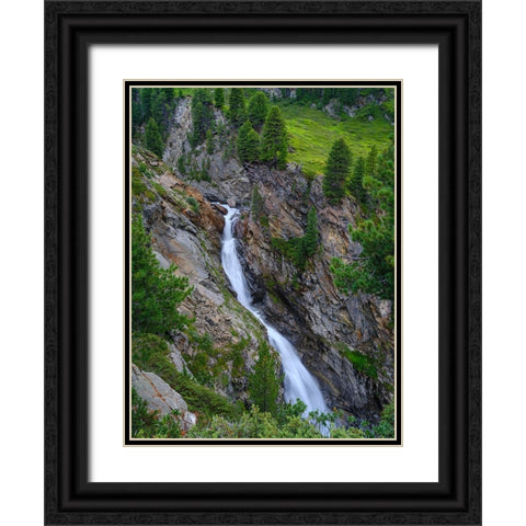 Waterfall Rotmooswasserfall in the Otztal Alps in the Naturepark Otztal. Europe- Austria- Tyrol Black Ornate Wood Framed Art Print with Double Matting by Zwick, Martin