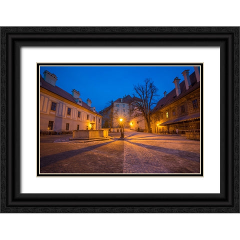 Europe-Czech Republic-Cesky Krumlov-Cesky Krumlov Castle courtyard at sunset Black Ornate Wood Framed Art Print with Double Matting by Jaynes Gallery