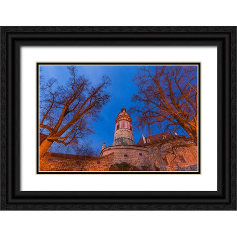 Europe-Czech Republic-Cesky Krumlov-Castle and trees at sunset Black Ornate Wood Framed Art Print with Double Matting by Jaynes Gallery