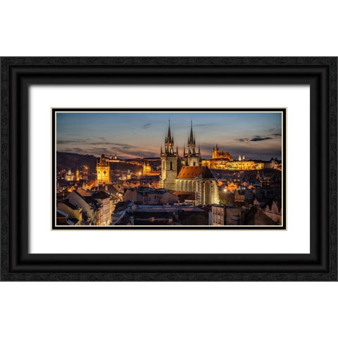 Europe-Czech Republic-Prague-Panoramic overview of city at sunset Black Ornate Wood Framed Art Print with Double Matting by Jaynes Gallery