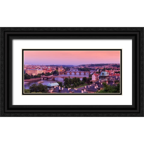 Europe-Czech Republic-Prague-Panoramic overview of Vltava River and bridges Black Ornate Wood Framed Art Print with Double Matting by Jaynes Gallery