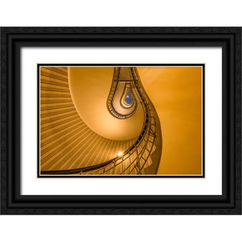 Europe-Czech Republic-Prague-Spiral staircase in House of the Black Madonna Black Ornate Wood Framed Art Print with Double Matting by Jaynes Gallery