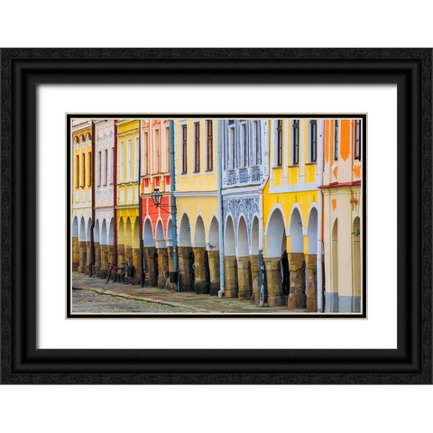 Europe-Czech Republic-Telc-Colorful row of buildings Black Ornate Wood Framed Art Print with Double Matting by Jaynes Gallery