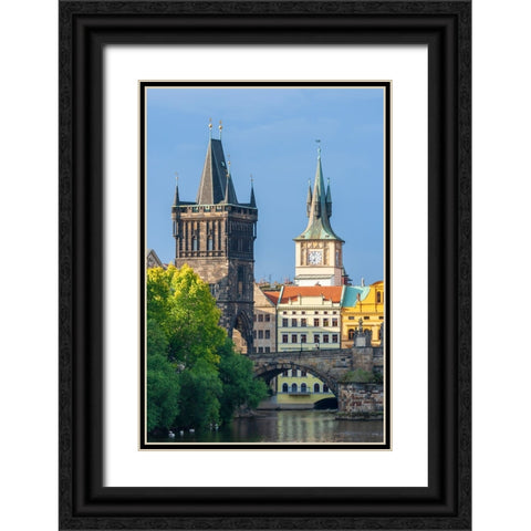 Prague-Czech Republic-Charles bridge and bridge tower Black Ornate Wood Framed Art Print with Double Matting by Haseltine, Tom