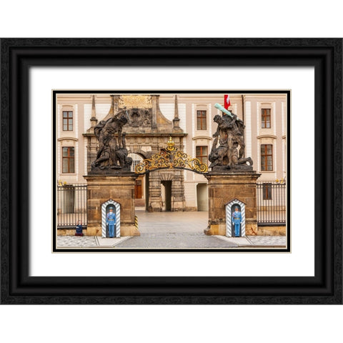 Prague-Czech Republic-The Matthias Gate at Prague Castle-with guards Black Ornate Wood Framed Art Print with Double Matting by Haseltine, Tom