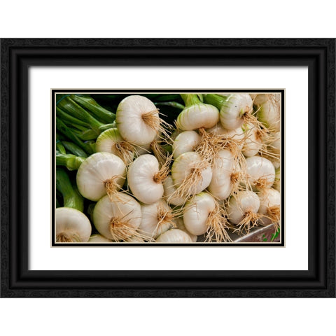 Tender Green onions are perfection at this farmers market in the French village of Louhans Black Ornate Wood Framed Art Print with Double Matting by Sederquist, Betty