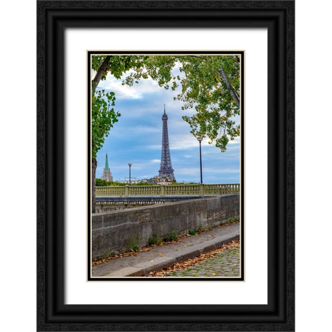 Paris. Eiffel Tower in territorial and street view. Black Ornate Wood Framed Art Print with Double Matting by Wilson, Emily M.