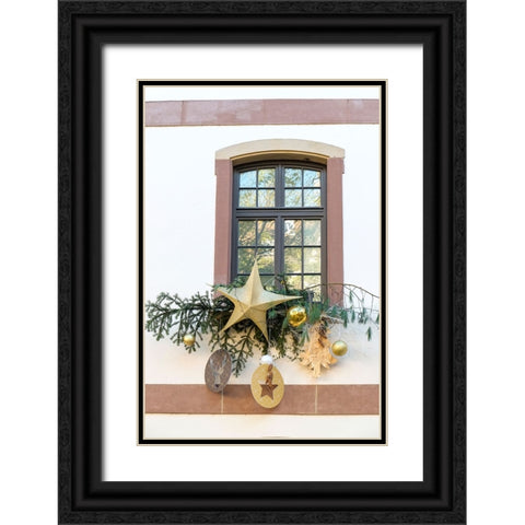 Strasbourg-France Christmas decoration adorns windows Black Ornate Wood Framed Art Print with Double Matting by McRoberts, Julien