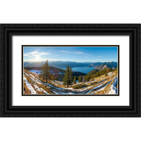 View from Mt-Jochberg near lake Walchensee towards lake Walchensee-Wetterstein mountain range and K Black Ornate Wood Framed Art Print with Double Matting by Zwick, Martin