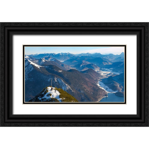 View towards Jachenau and Karwendel mountain range-View from Mt-Herzogstand near lake Walchensee-Ge Black Ornate Wood Framed Art Print with Double Matting by Zwick, Martin