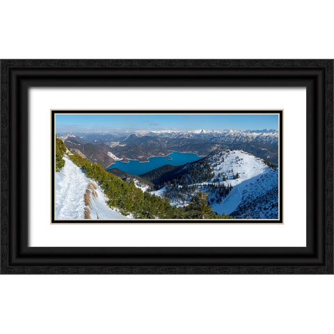 View towards lake Walchensee and Karwendel mountain range-View from Mt-Herzogstand near lake Walche Black Ornate Wood Framed Art Print with Double Matting by Zwick, Martin