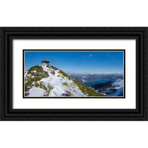 Summit of Mt-Herzogstand with pavilion near lake Walchensee during winter in the Bavarian Alps-Germ Black Ornate Wood Framed Art Print with Double Matting by Zwick, Martin