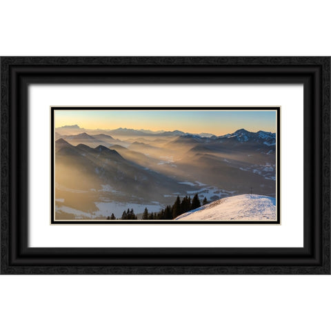 mount Schoenberg near Lenggries in the Bavarian alps during winter. Germany- Bavaria Black Ornate Wood Framed Art Print with Double Matting by Zwick, Martin