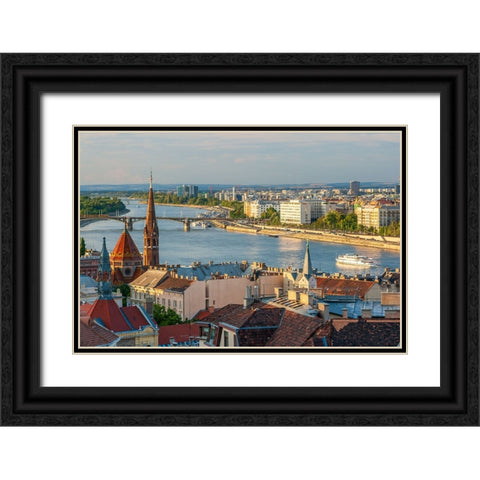Tour boat passes Hungarys Parliament-built between 1884-1902 is the countrys largest building-It ha Black Ornate Wood Framed Art Print with Double Matting by Haseltine, Tom