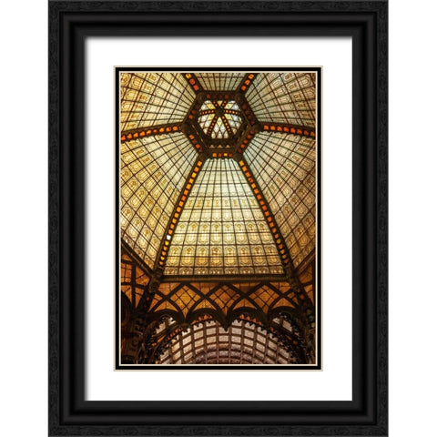 Stained glass ceiling inside Ferenciek Tere-Square of the Franciscans-an important public transport Black Ornate Wood Framed Art Print with Double Matting by Haseltine, Tom