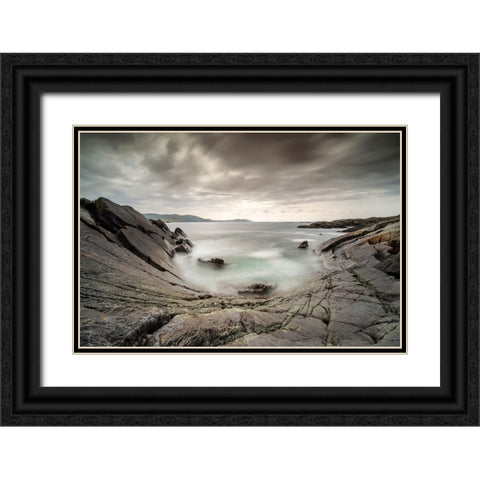 Europe-Ireland-Eyeries-Landscape with the Beara Bowl rock formation Black Ornate Wood Framed Art Print with Double Matting by Jaynes Gallery
