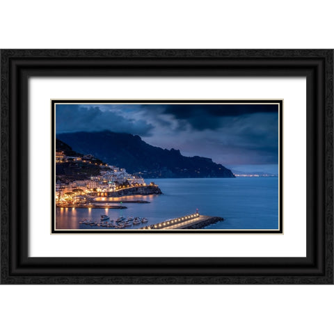 Europe-Italy-Campania-Sunset on town and Amalfi Coast Black Ornate Wood Framed Art Print with Double Matting by Jaynes Gallery