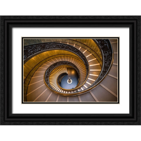 Europe-Italy-Rome-Bramante Stairwell at the Vatican Museum Black Ornate Wood Framed Art Print with Double Matting by Jaynes Gallery