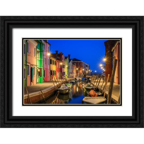 Europe-Italy-Venice-Blue hour on canal in Burano Black Ornate Wood Framed Art Print with Double Matting by Jaynes Gallery