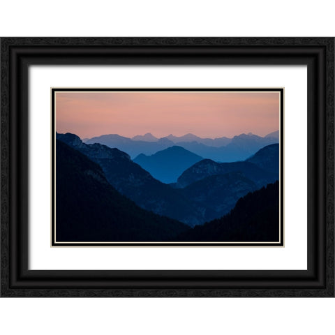 Europe-Italy-Friuli Venezia Giulia-Foggy Monte Lussari mountain at sunset Black Ornate Wood Framed Art Print with Double Matting by Jaynes Gallery