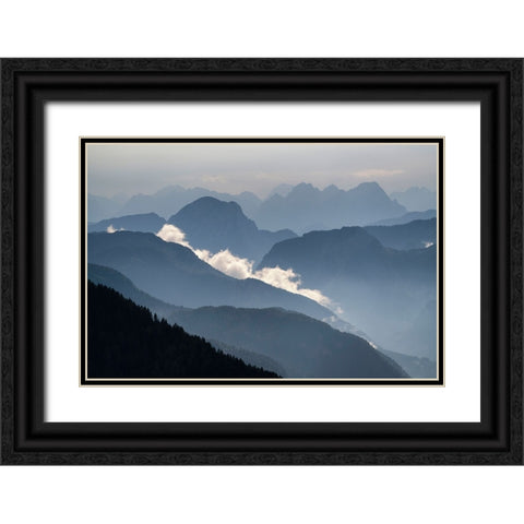 Europe-Italy-Friuli Venezia Giulia-Foggy Monte Lussari mountain at sunset Black Ornate Wood Framed Art Print with Double Matting by Jaynes Gallery