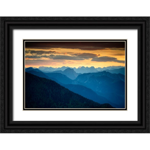 Europe-Italy-Friuli Venezia Giulia-Foggy Monte Lussari mountain at sunset Black Ornate Wood Framed Art Print with Double Matting by Jaynes Gallery