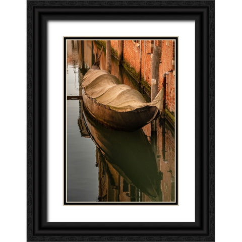 Europe-Italy-Venice-Covered old gondola on canal Black Ornate Wood Framed Art Print with Double Matting by Jaynes Gallery